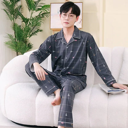 Pyjama Deux Pièces pour Homme avec Haut à Manches Longues et Pantalon | Idéal pour le Printemps et l'Automne