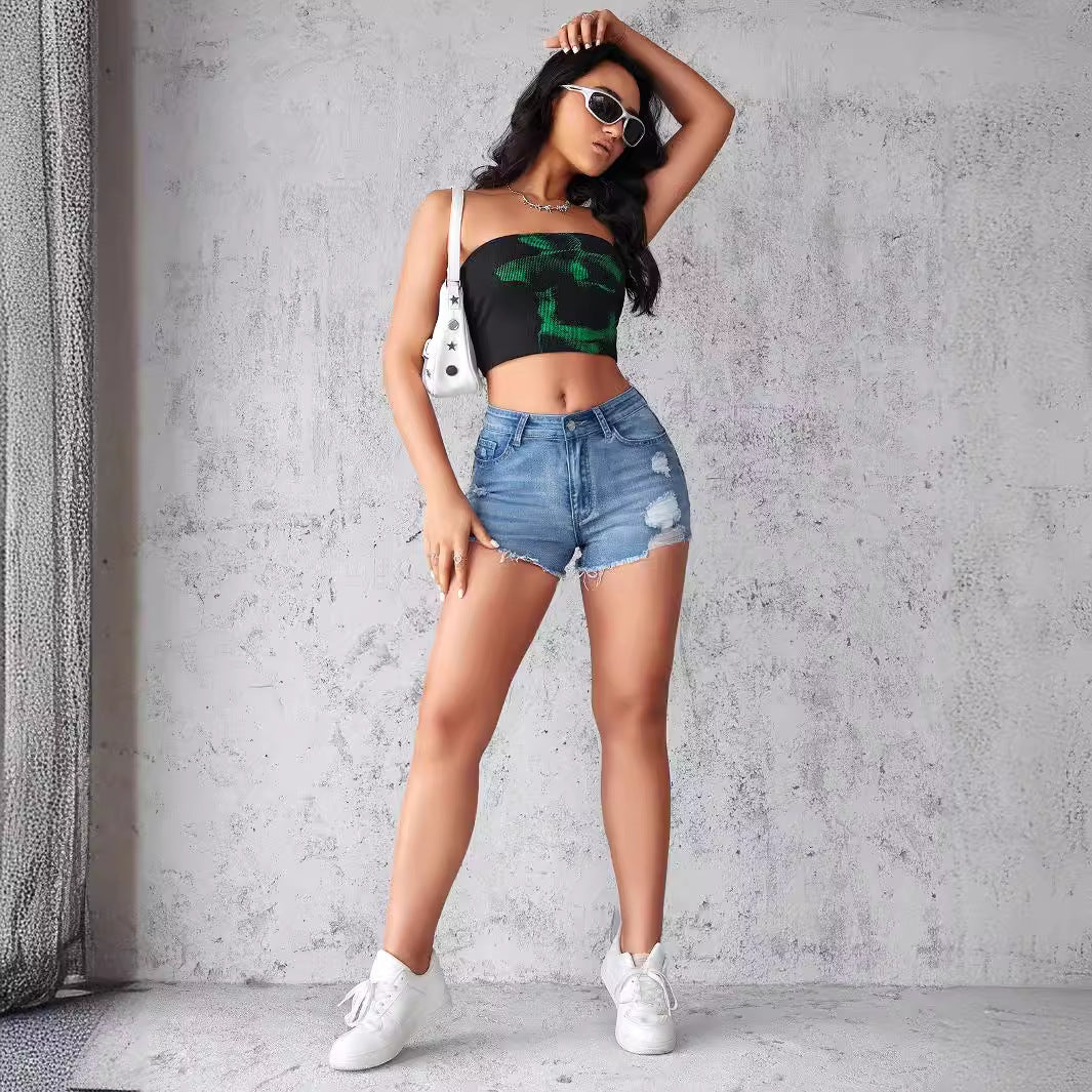 Short Denim Taille Haute Style Déchiré Pour Femmes | Idéal Pour L’été