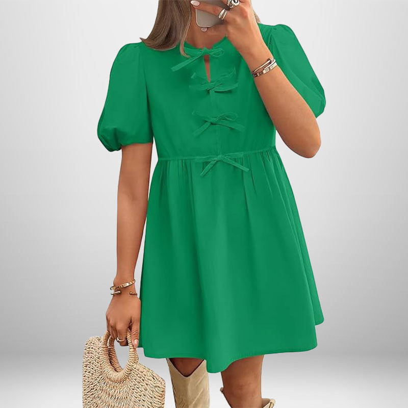 Robe Courte À Manches Bouffantes Et Détails Nœud Pour Femme | Idéale Pour Sorties Et Occasions