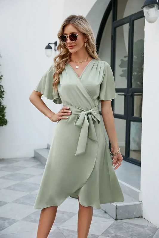 Robe Portefeuille avec Manches Courtes pour Femme | Idéale pour l'été