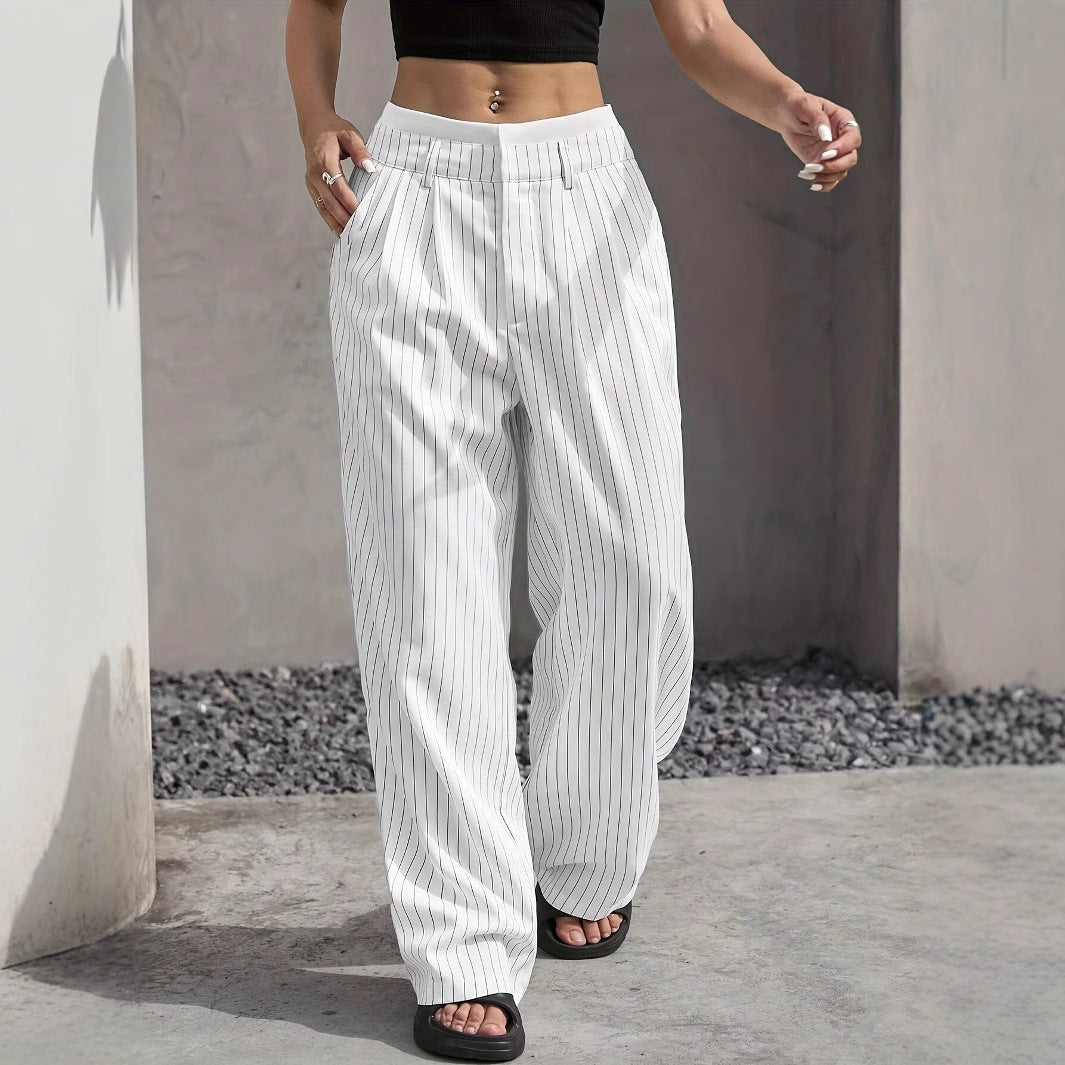 Pantalon Large À Rayures Verticales Avec Taille Élastiquée Pour Femme | Idéal Pour Tenues Quotidiennes