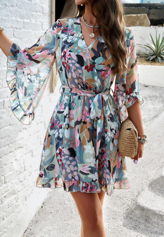 Robe Portefeuille à Manches à Volants pour Femme | Idéale pour les Événements d'Été