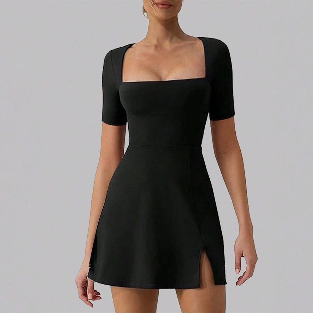 Robe Courte Avec Encolure Carrée Et Fente Latérale Pour Femmes | Idéal Pour Usage Quotidien Et Événements