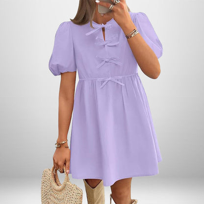 Robe Courte À Manches Bouffantes Et Détails Nœud Pour Femme | Idéale Pour Sorties Et Occasions