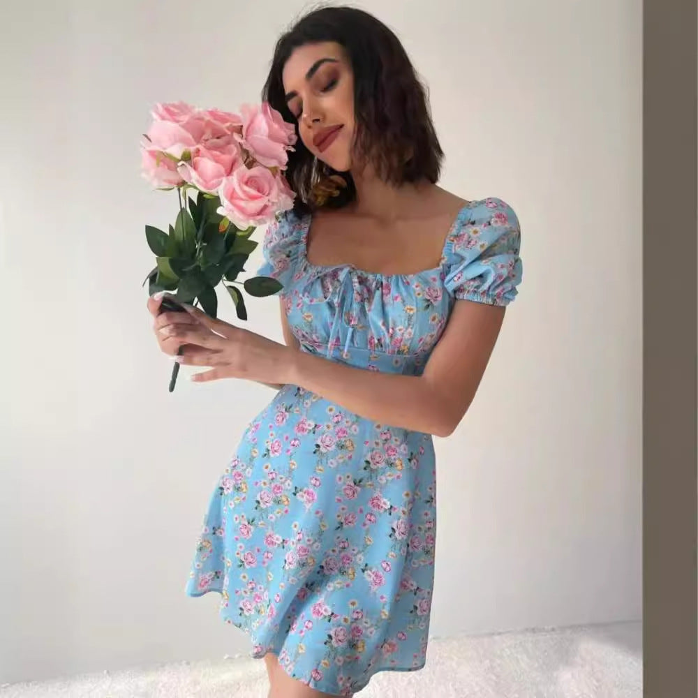 Mini-Robe À Motif Floral Avec Manches Bouffantes Pour Femmes | Idéal Pour La Saison Estivale