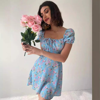 Mini-Robe À Motif Floral Avec Manches Bouffantes Pour Femmes | Idéal Pour La Saison Estivale