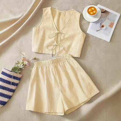 Ensemble Crop Top Sans Manches et Short Taille Haute Pour Femme | Idéal Pour Usage Quotidien