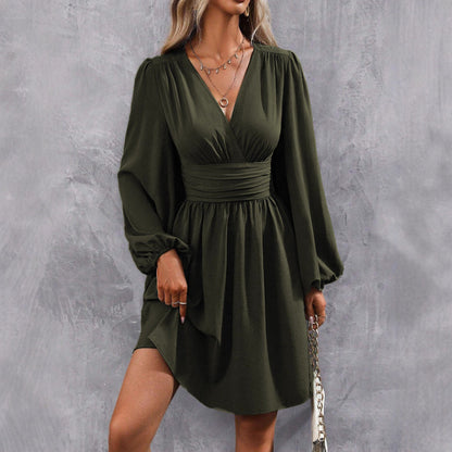 Robe Portefeuille Longueur Genou avec Manches Bouffantes pour Femme | Idéale pour Quotidien et Occasions