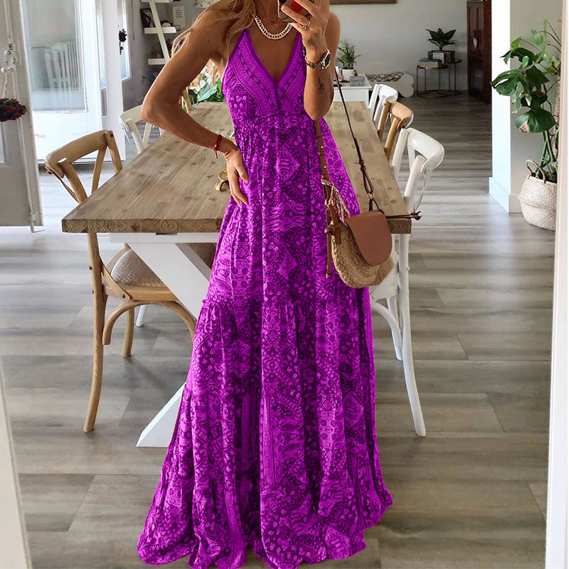 Robe Maxi À Bretelles Fines Et Col En V Pour Femme | Idéale Pour Les Journées Chaudes Et Les Sorties Décontractées