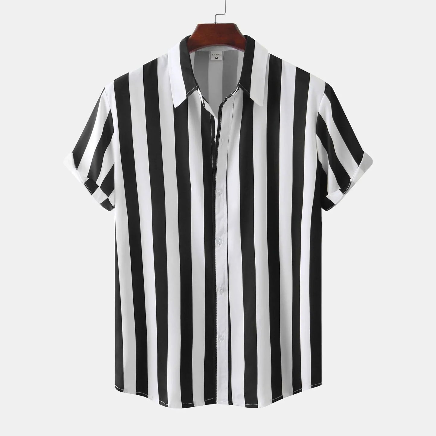 Chemise à Rayures Noires et Blanches avec Col Classique pour Homme | Idéal pour le Quotidien