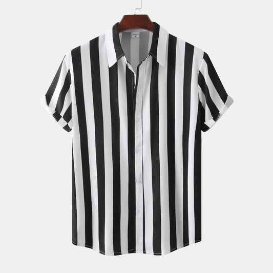 Chemise à Rayures Noires et Blanches avec Col Classique pour Homme | Idéal pour le Quotidien
