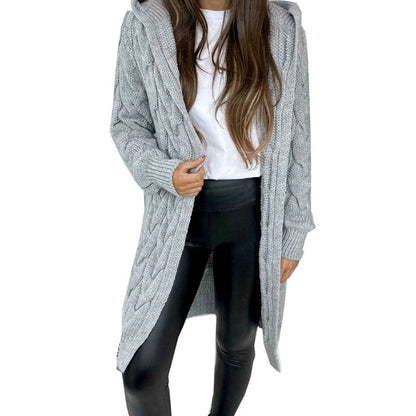 Cardigan à capuche à motif en relief pour femmes