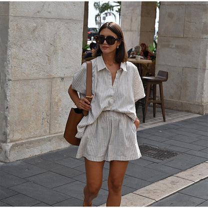 Ensemble Deux Pièces Avec Chemise Ample Et Short Taille Haute Pour Femme | Idéal Pour L’Été
