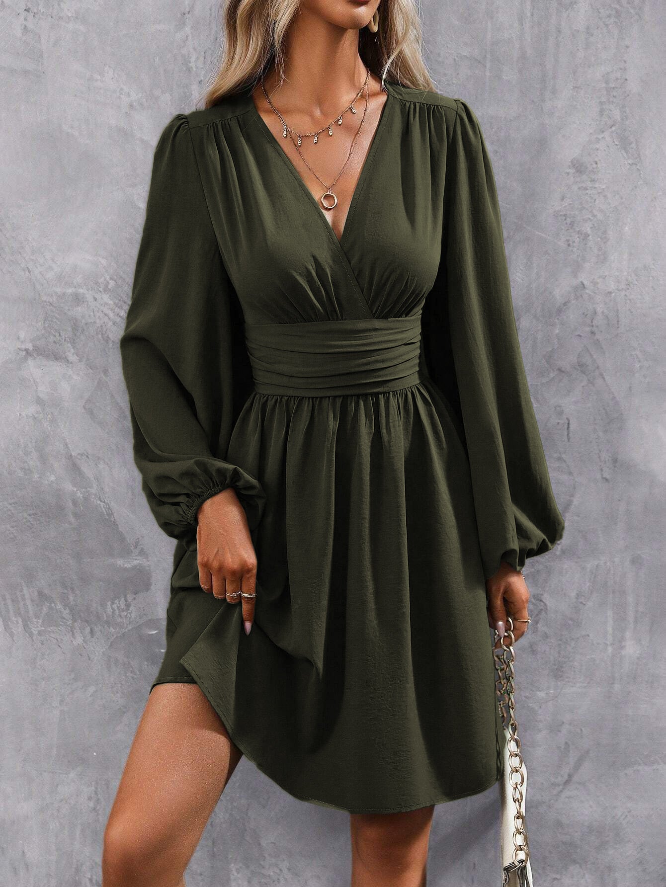 Robe Portefeuille Longueur Genou avec Manches Bouffantes pour Femme | Idéale pour Quotidien et Occasions