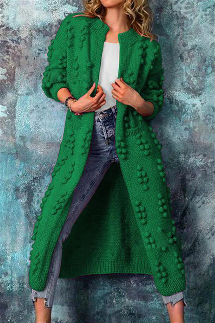 Cardigan long avec pompons et poches pour femmes | Idéal pour l’automne