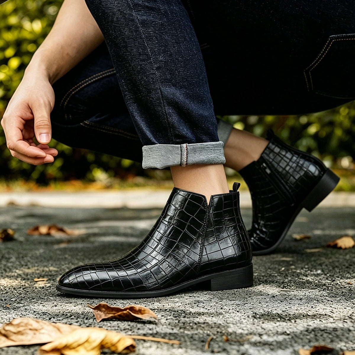 Bottines Chelsea à motif croco pour hommes