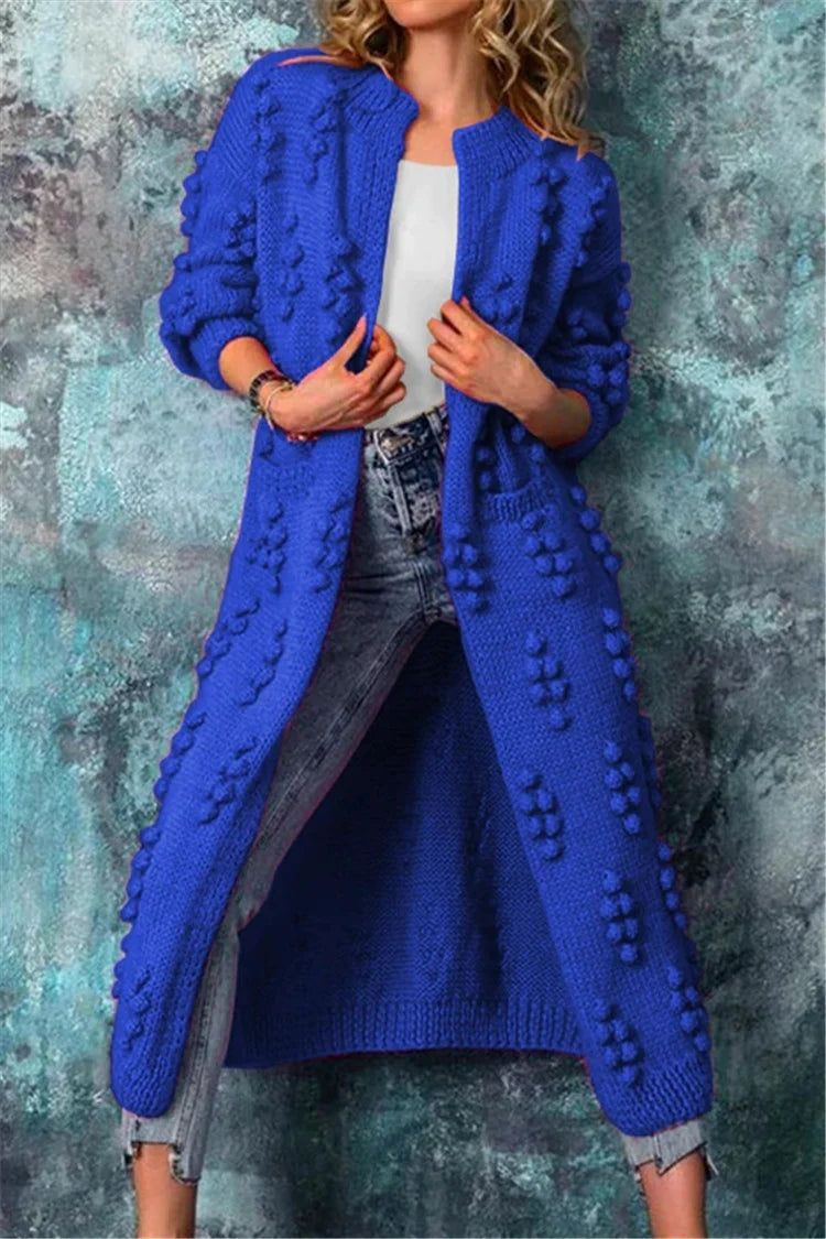 Cardigan long avec pompons et poches pour femmes | Idéal pour l’automne