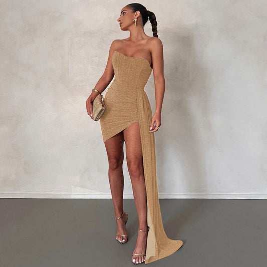 Robe Mini Sans Bretelles avec Taille Drapée Asymétrique pour Femme | Idéale pour les Soirées