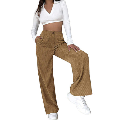Pantalon en Velours Côtelé avec Taille Haute et Coupe Large pour Femme | Idéal pour Quotidien et Sorties