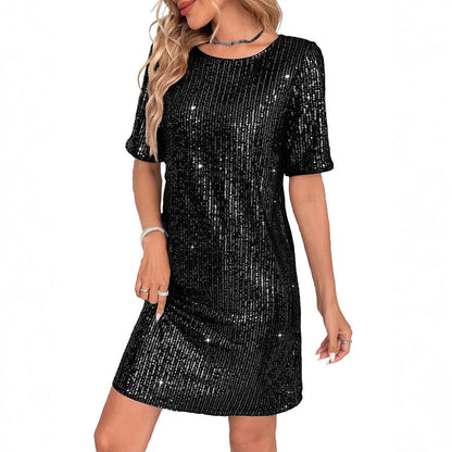 Robe Mini à Paillettes avec Coupe Ample et Manches Courtes pour Femme | Idéale pour les Soirées et Occasions Festives
