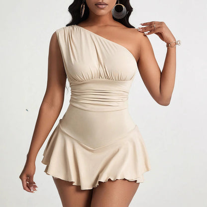 Robe Mini Asymétrique À Une Bretelle Avec Détails Froncés Pour Femme | Idéale Pour Événements Et Sorties