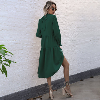 Robe Midi à Manches Longues avec Détails à Ruches pour Femme | Idéale pour Événements et Quotidien