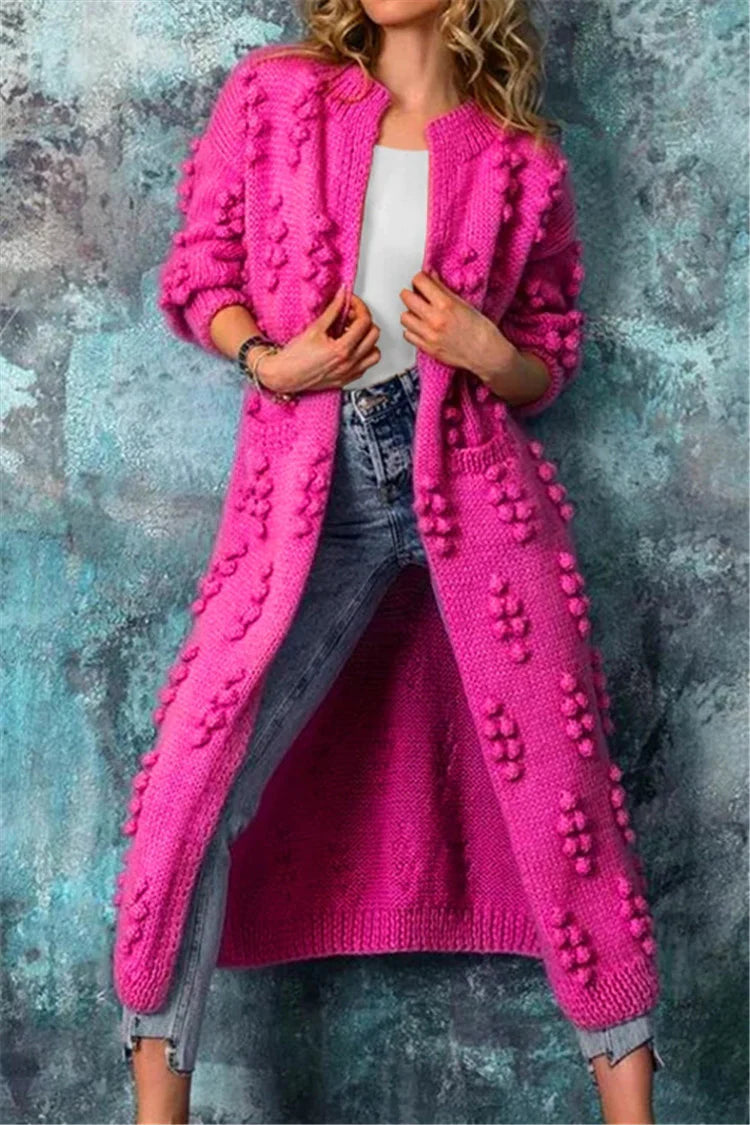 Cardigan long avec pompons et poches pour femmes | Idéal pour l’automne