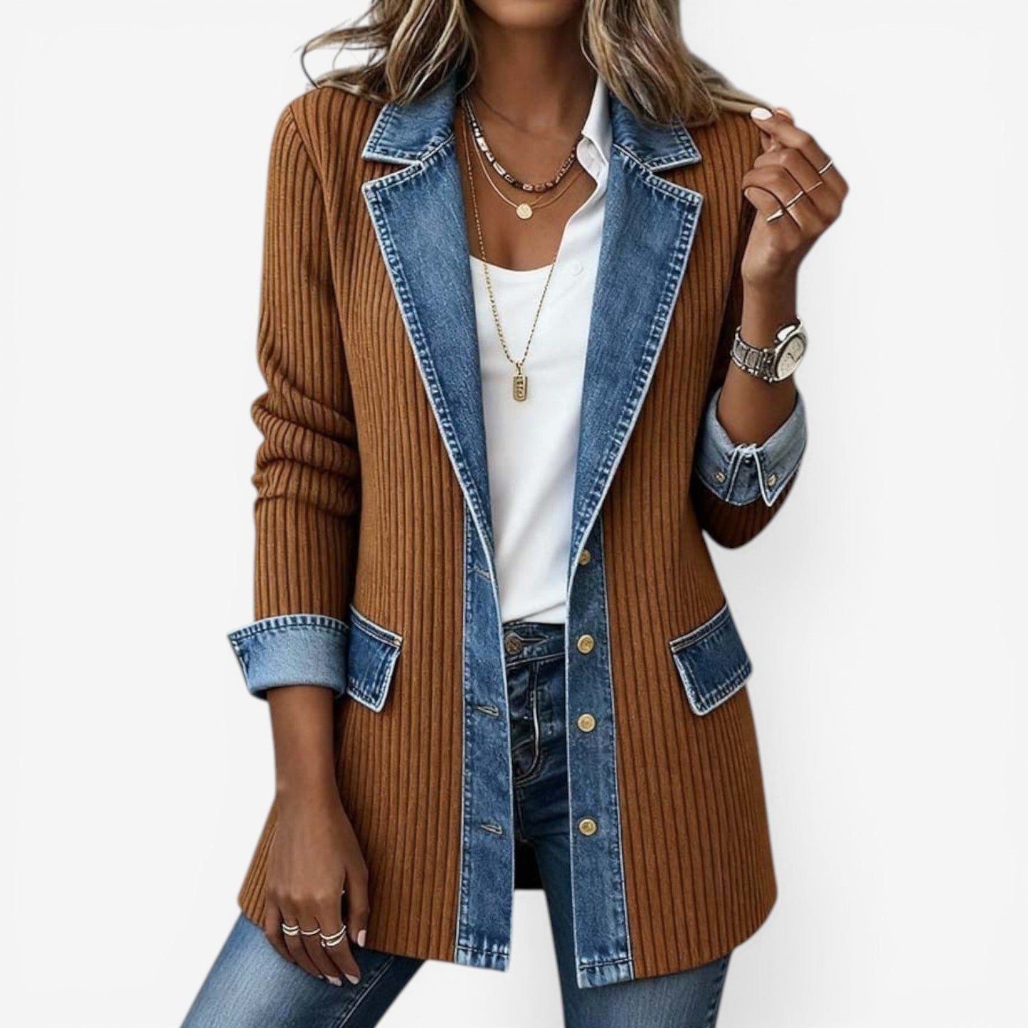 Veste Effet Superposé À Col À Revers Pour Femme | Idéale Pour L'automne Et Les Tenues De Tous Les Jours