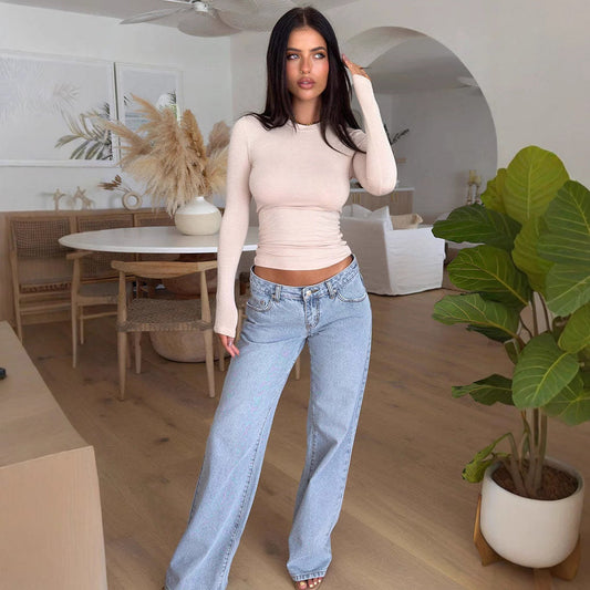 Jean Taille Basse à Jambe Semi-Large pour Femme | Idéal pour un Usage Quotidien