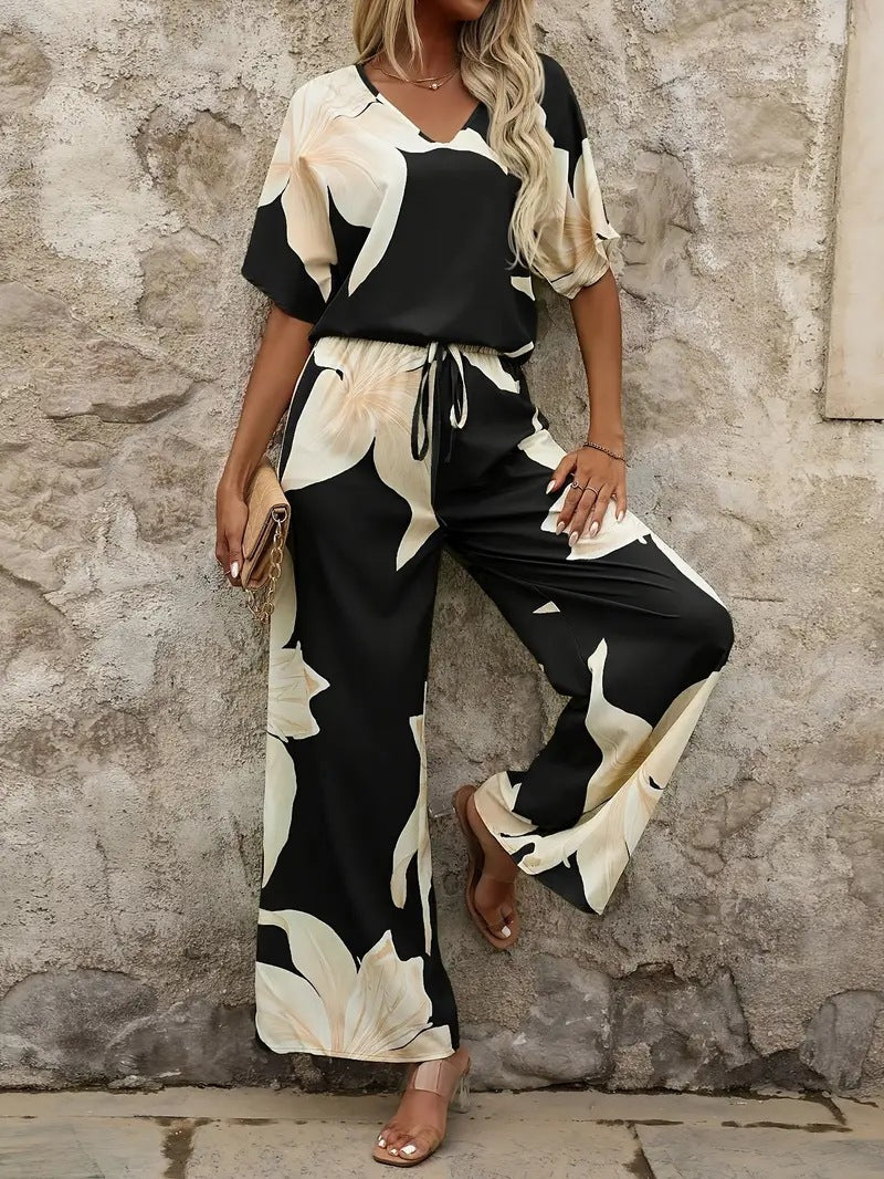 Combinaison Avec Imprimé Floral Et Taille Élastique Pour Femme | Idéal Pour Journées Chaudes