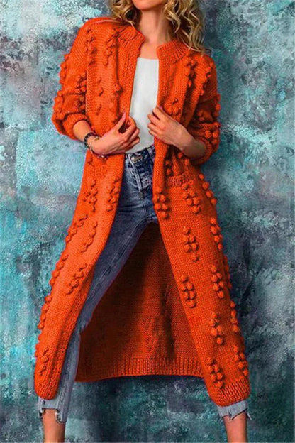 Cardigan long avec pompons et poches pour femmes | Idéal pour l’automne