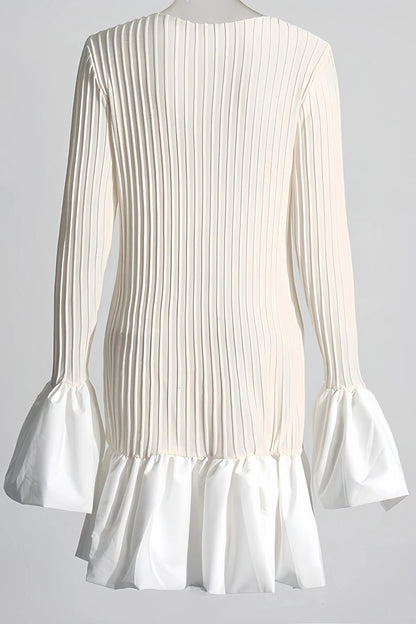 Robe Courte Plissée avec Manches Évasées pour Femme | Idéale pour les Sorties ou les Occasions Décontractées