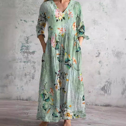 Robe d'Été avec Motif Floral et Col en V pour Femme | Idéale pour la Saison Chaude