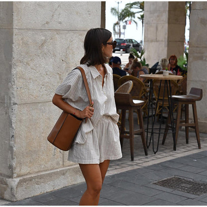 Ensemble Deux Pièces Avec Chemise Ample Et Short Taille Haute Pour Femme | Idéal Pour L’Été