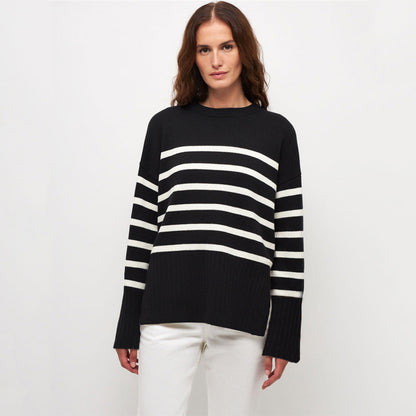 Pull à Rayures avec Encolure Ronde et Coupe Ample pour Femme | Idéal pour un Usage Quotidien