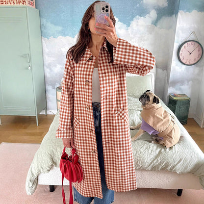 Trench-Coat à Motif Carreaux avec Poches Plaquées pour Femmes | Ideal for Mi-Saison et Usage Quotidien