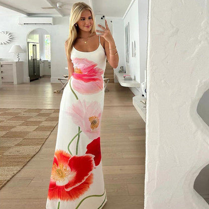 Robe Maxi Avec Imprimé Floral Et Dos Échancré Pour Femme | Idéale Pour Le Printemps Et L’été