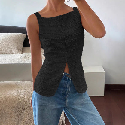 Débardeur Sans Manches Avec Coupe Slim Et Texture Côtelée Pour Femme | Idéal Pour Usage Quotidien Et Saisons Chaudes