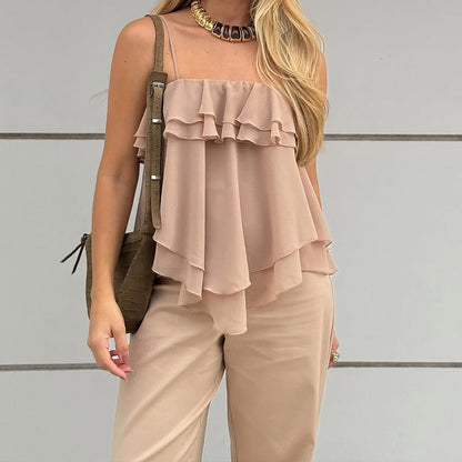 Top Sans Manches À Volants Superposés Pour Femme | Idéal Pour Le Printemps Et L’été