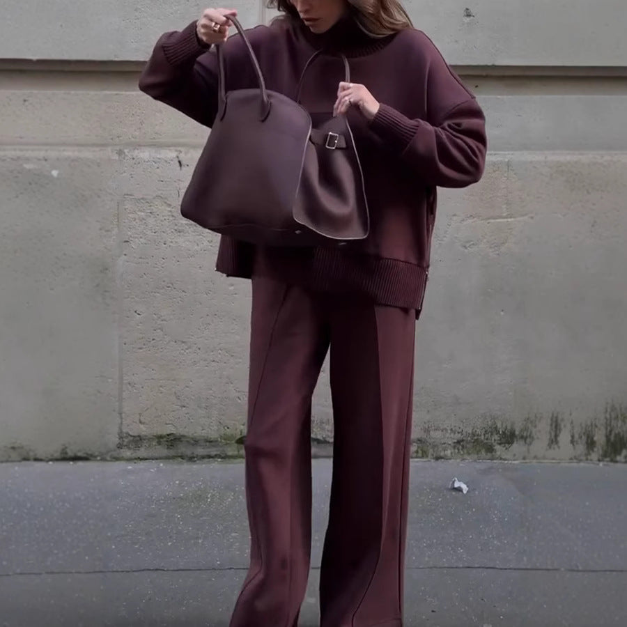 Ensemble Tricoté Avec Col Roulé Et Pantalon Large Pour Femmes | Idéal Pour Usage Quotidien Et Saison Froide