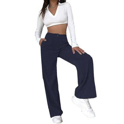 Pantalon en Velours Côtelé avec Taille Haute et Coupe Large pour Femme | Idéal pour Quotidien et Sorties
