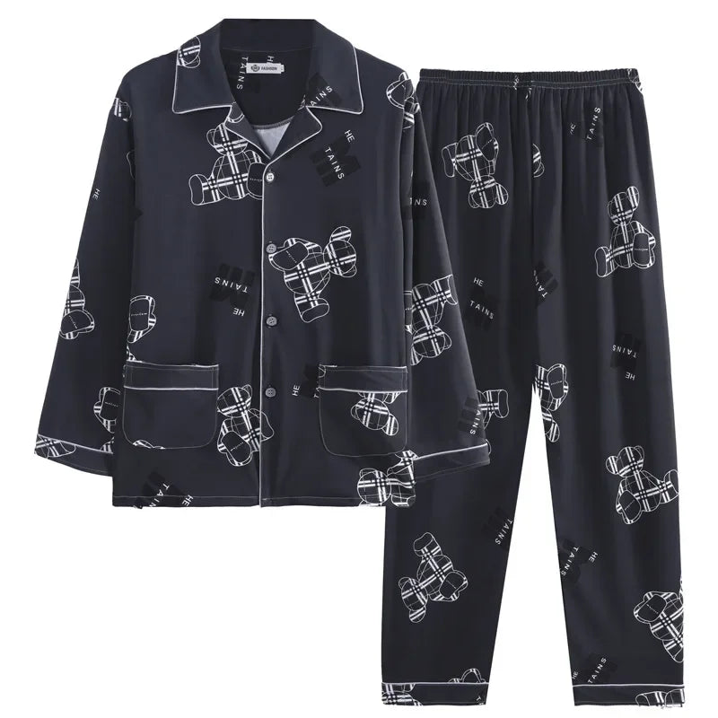 Pyjama Deux Pièces pour Homme avec Haut à Manches Longues et Pantalon | Idéal pour le Printemps et l'Automne