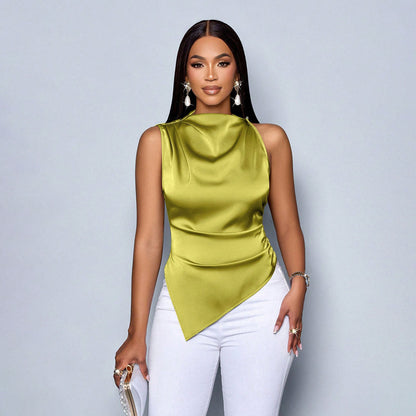Top Sans Manches Slim Fit Avec Col Haut Et Ourlet Asymétrique Pour Femme | Idéal Pour Usage Quotidien