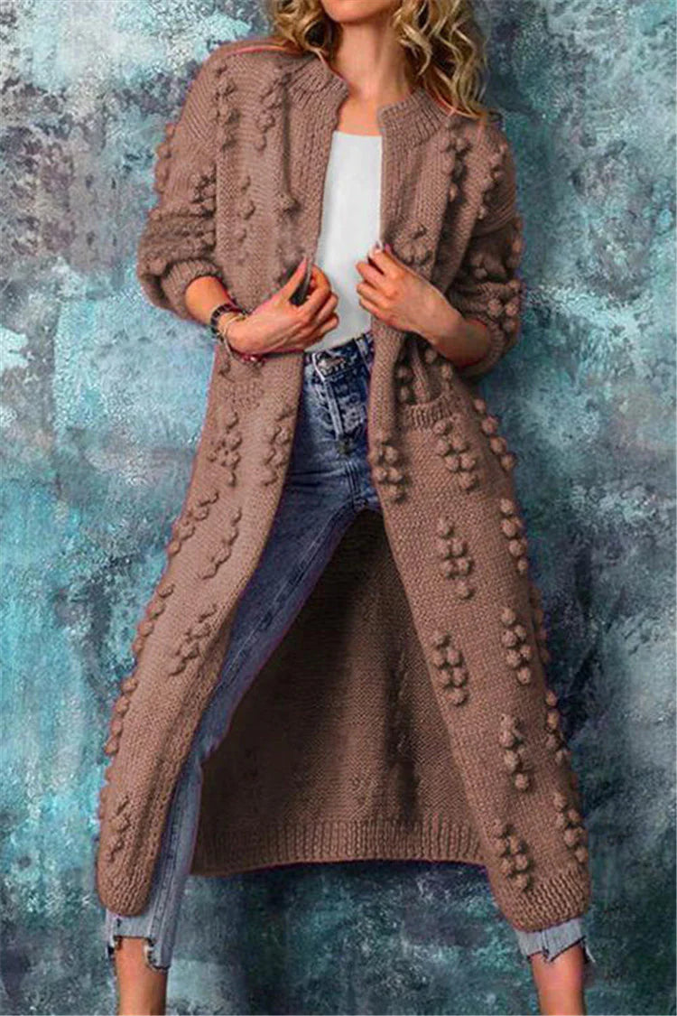 Cardigan long avec pompons et poches pour femmes | Idéal pour l’automne