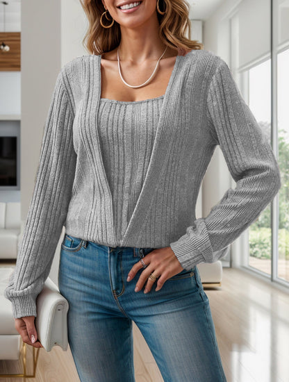 Pull Effet 2-En-1 À Col Carré Et Manches Longues Pour Femme | Idéal Pour Usage Quotidien Et Occasions