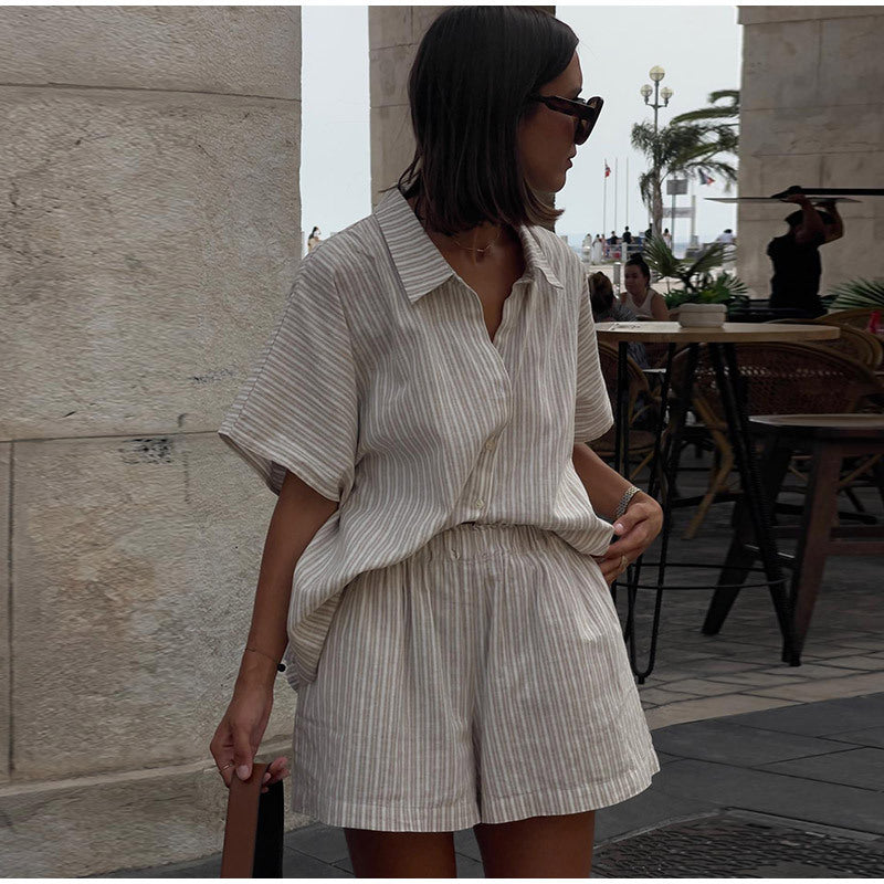 Ensemble Deux Pièces Avec Chemise Ample Et Short Taille Haute Pour Femme | Idéal Pour L’Été