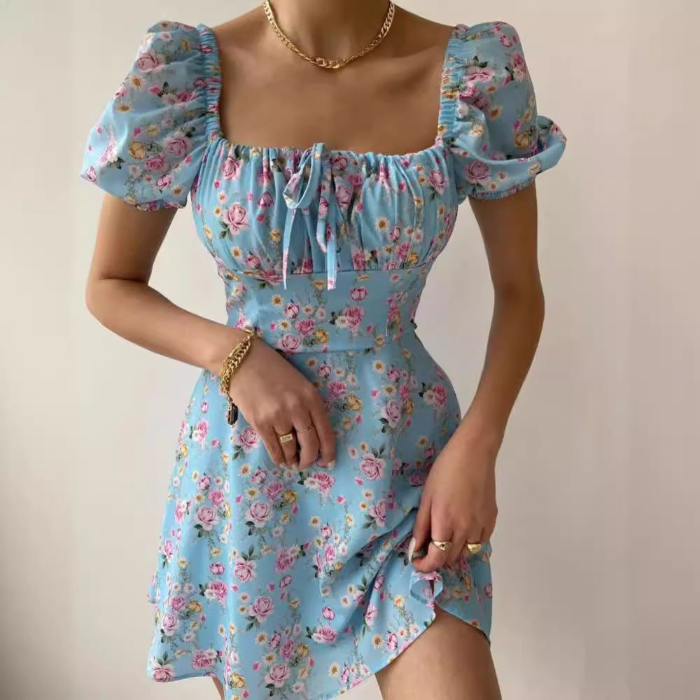 Mini-Robe À Motif Floral Avec Manches Bouffantes Pour Femmes | Idéal Pour La Saison Estivale