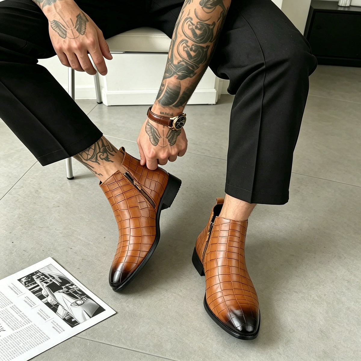 Bottines Chelsea à motif croco pour hommes