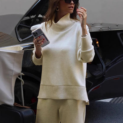 Ensemble Tricoté Avec Col Roulé Et Pantalon Large Pour Femmes | Idéal Pour Usage Quotidien Et Saison Froide