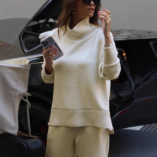 Ensemble Tricoté Avec Col Roulé Et Pantalon Large Pour Femmes | Idéal Pour Usage Quotidien Et Saison Froide
